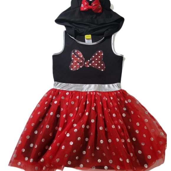 Disney Other - Disney Minnie Mouse Black And Red Hooded Ears Dress Girls size med 7/8